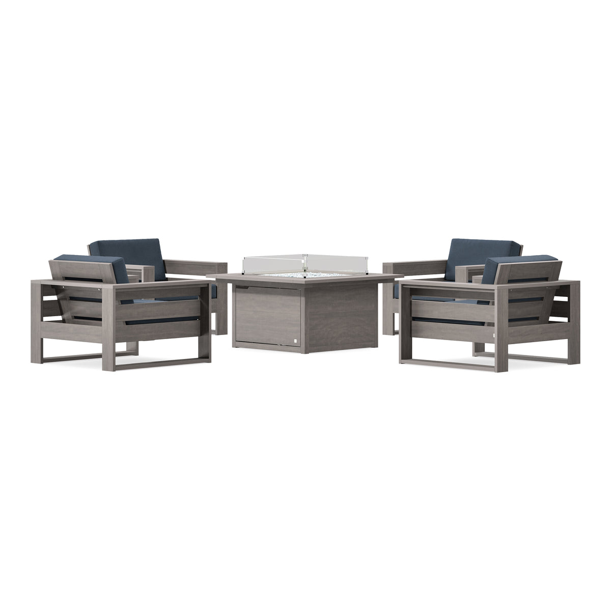 POLYWOOD PW Designer Series Latitude 5-Piece Lounge Fire Table Set in Driftwood / Marine Indigo