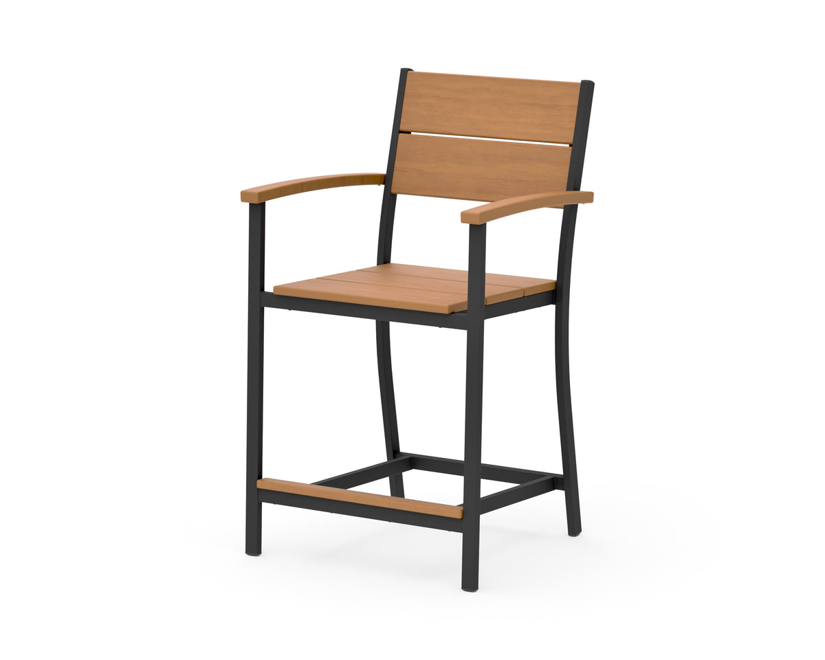 POLYWOOD Main Street Counter Arm Chair in Black / Natural