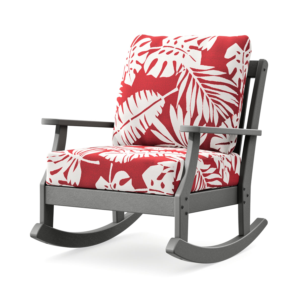 POLYWOOD Braxton Deep Seating Rocking Chair in Slate Grey / Leaf Crimson