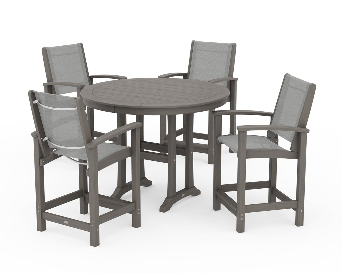 POLYWOOD Coastal 5-Piece Counter Set in Driftwood / Metallic