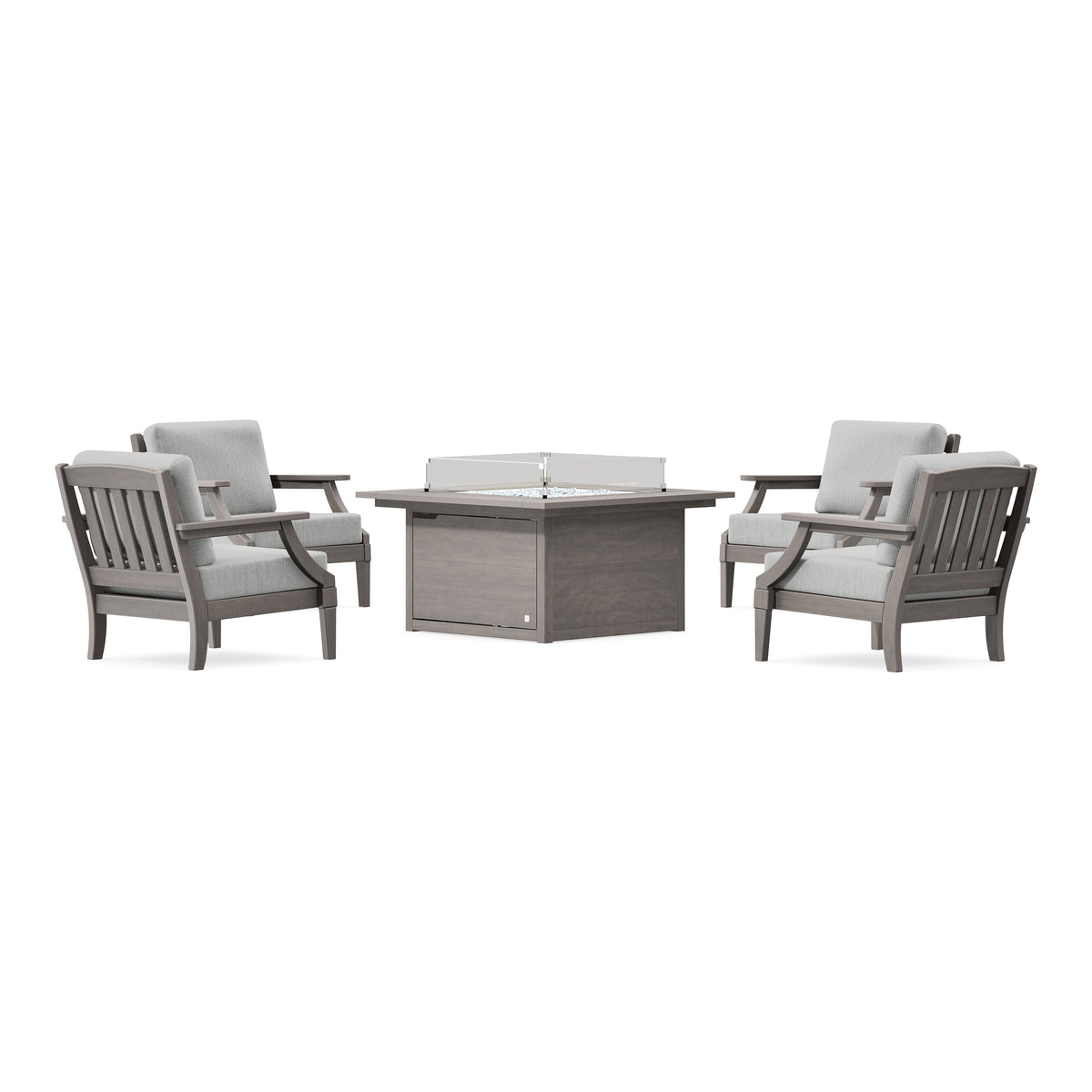POLYWOOD PW Designer Series Estate 5-Piece Lounge Fire Table Set in Driftwood / Granite