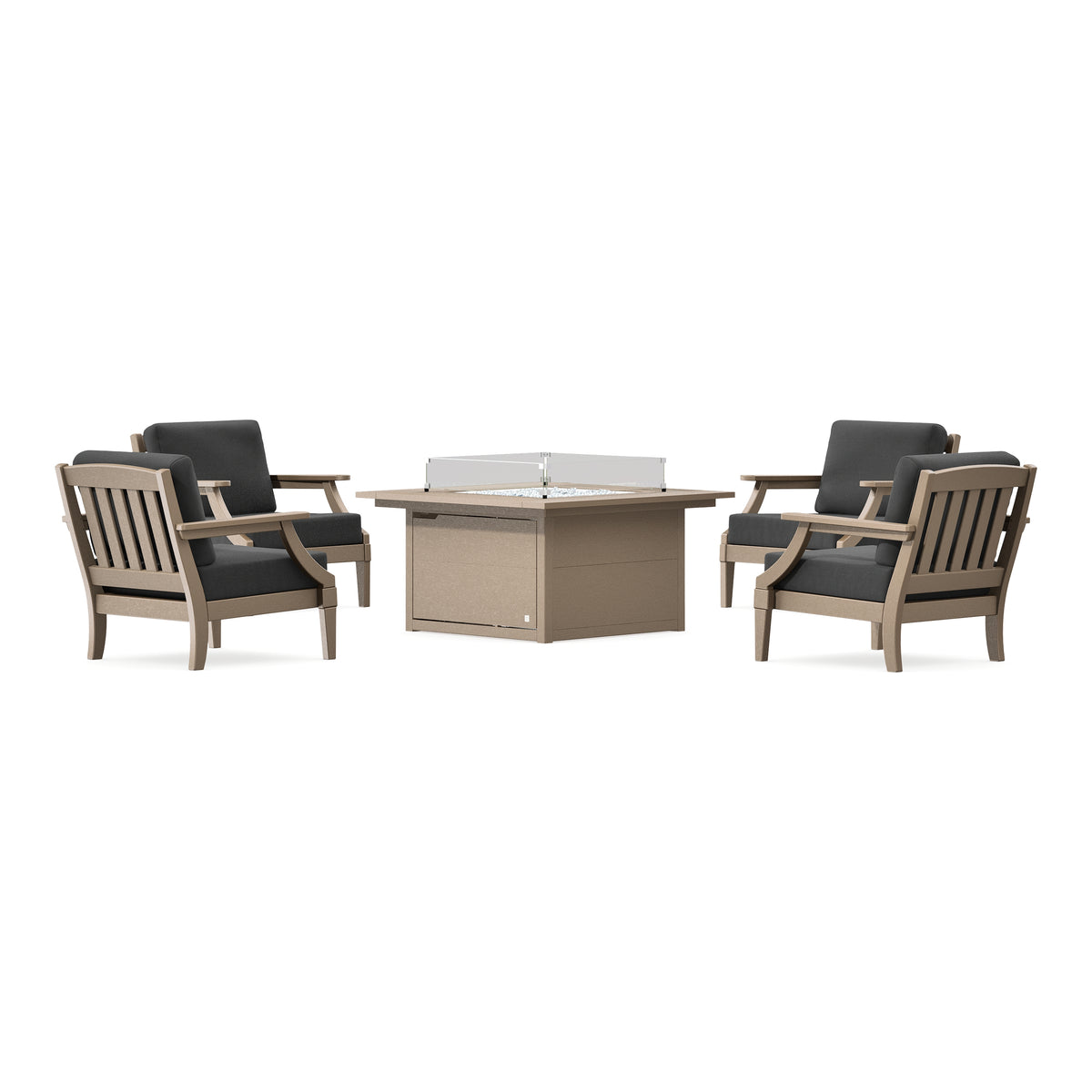 POLYWOOD PW Designer Series Estate 5-Piece Lounge Fire Table Set in Vintage Sahara / Spectrum Carbon