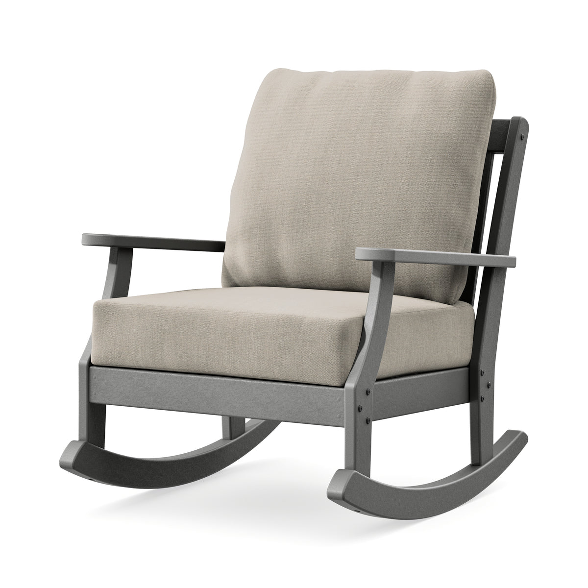 POLYWOOD Braxton Deep Seating Rocking Chair in Slate Grey / Cast Ash