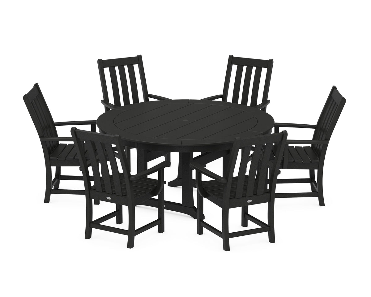 POLYWOOD Vineyard 7-Piece Arm Chair Round Dining Set in Black