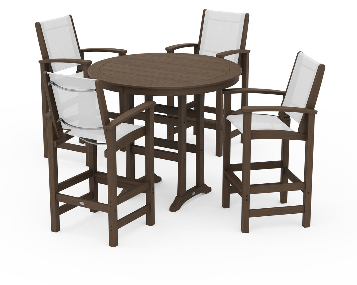 POLYWOOD Coastal 5-Piece Nautical Trestle Bar Set in Kona / White
