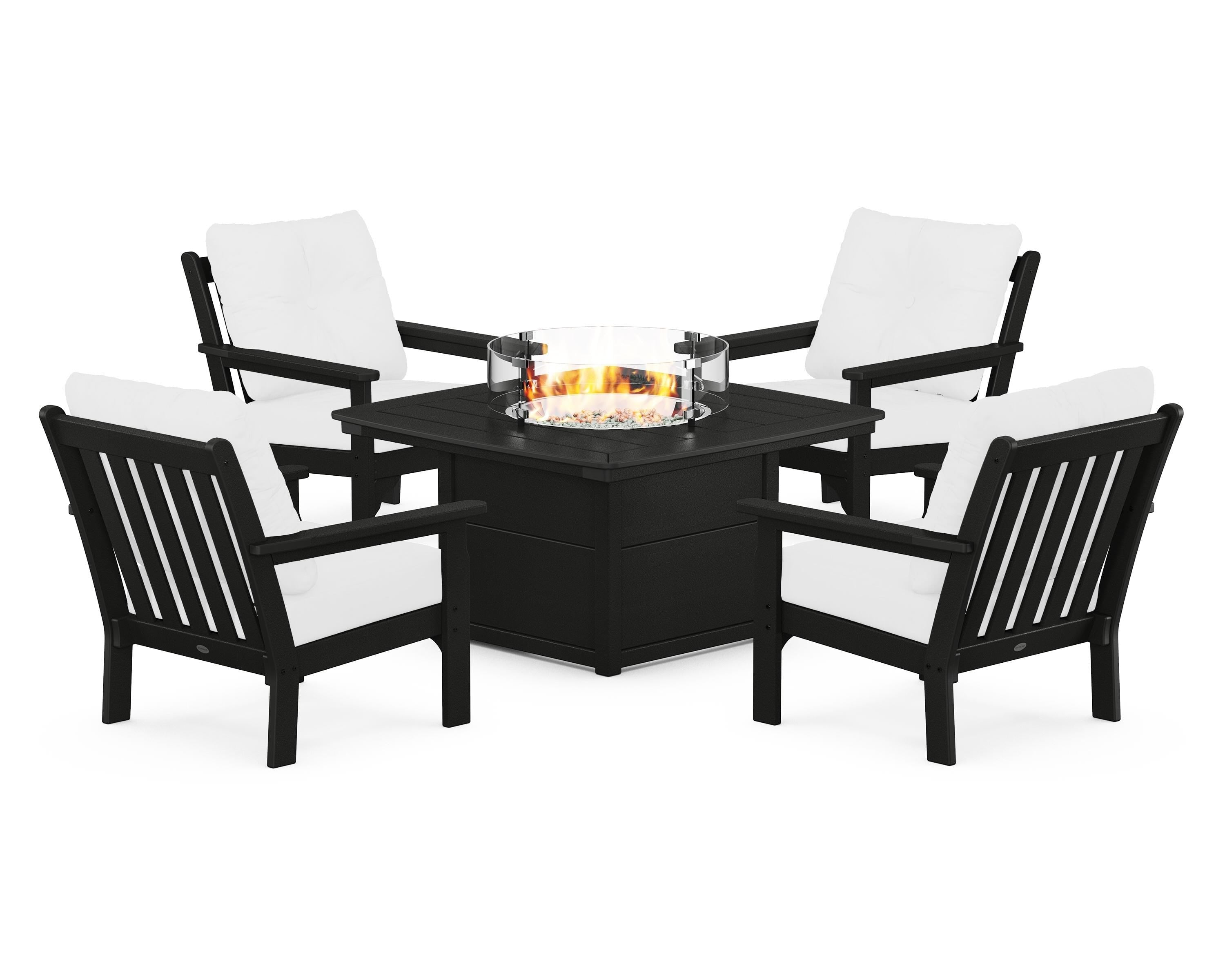 POLYWOOD Vineyard 5-Piece Conversation Set with Fire Pit Table