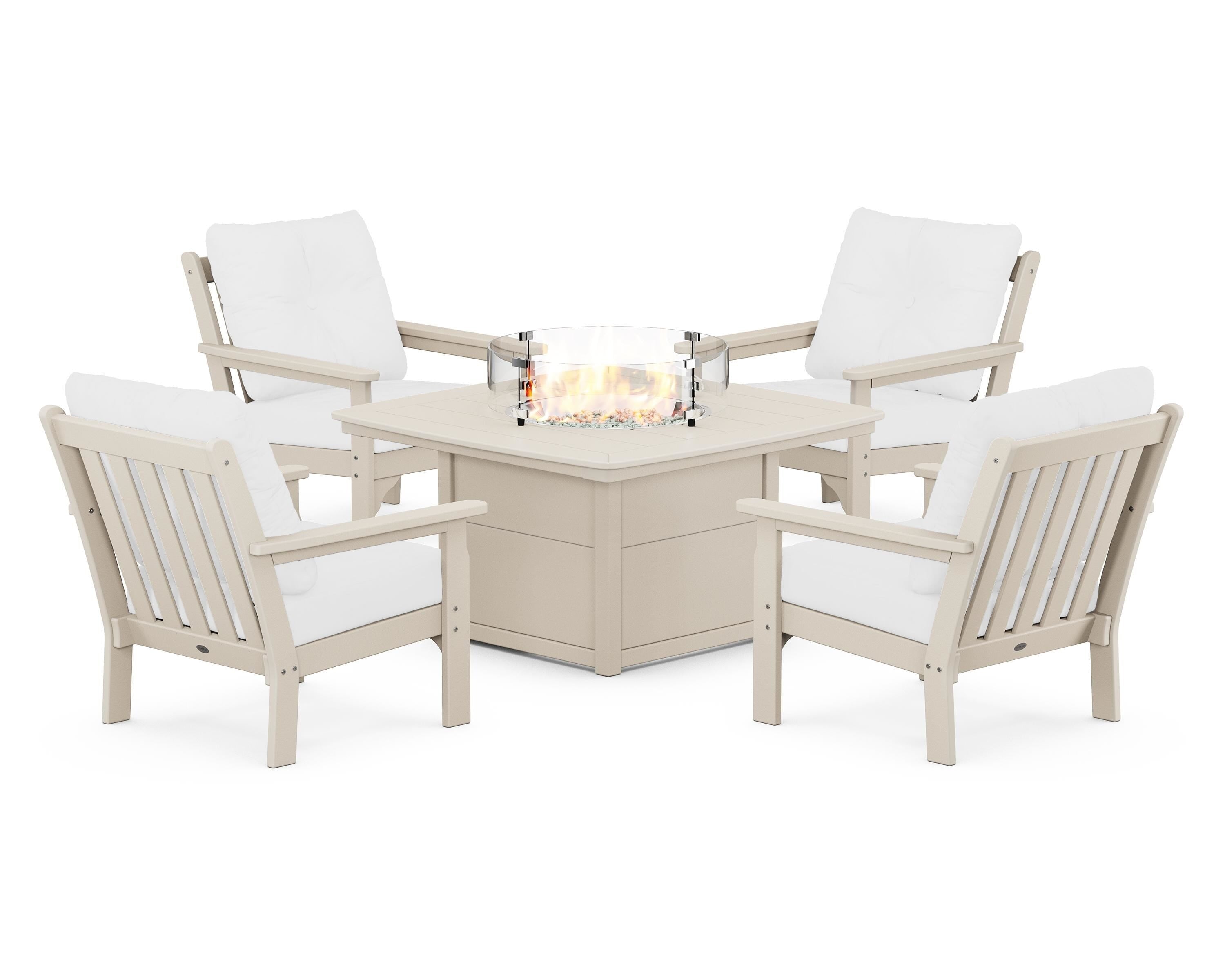 POLYWOOD Vineyard 5-Piece Conversation Set with Fire Pit Table