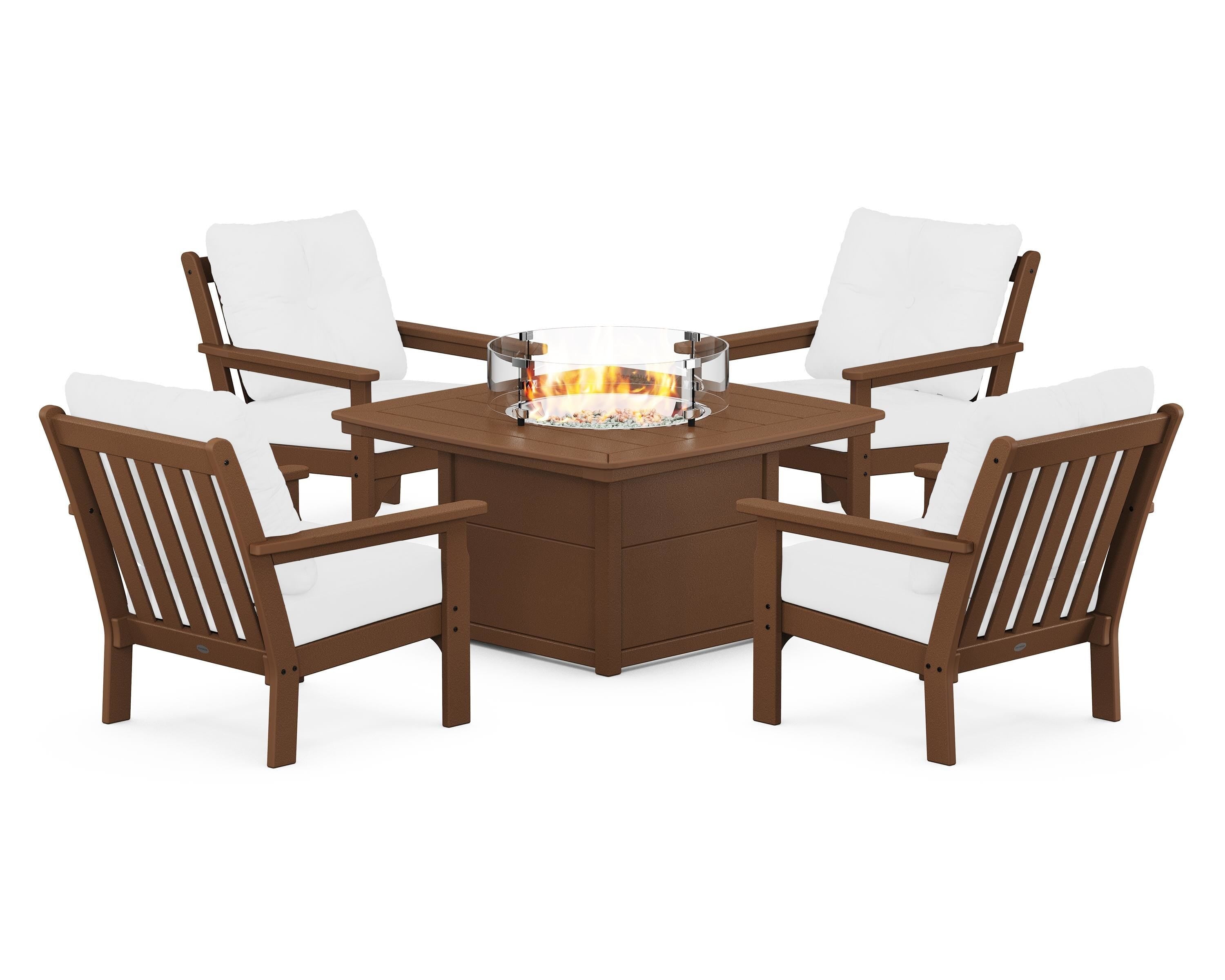 POLYWOOD Vineyard 5-Piece Conversation Set with Fire Pit Table