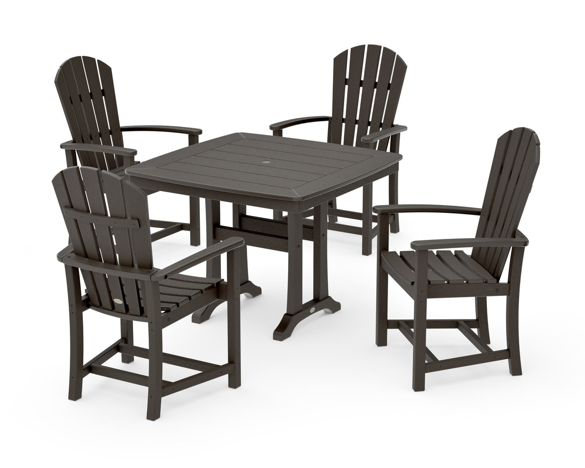 POLYWOOD Palm Coast 5-Piece Dining Set with Trestle Legs - 37" Table in Vintage Coffee