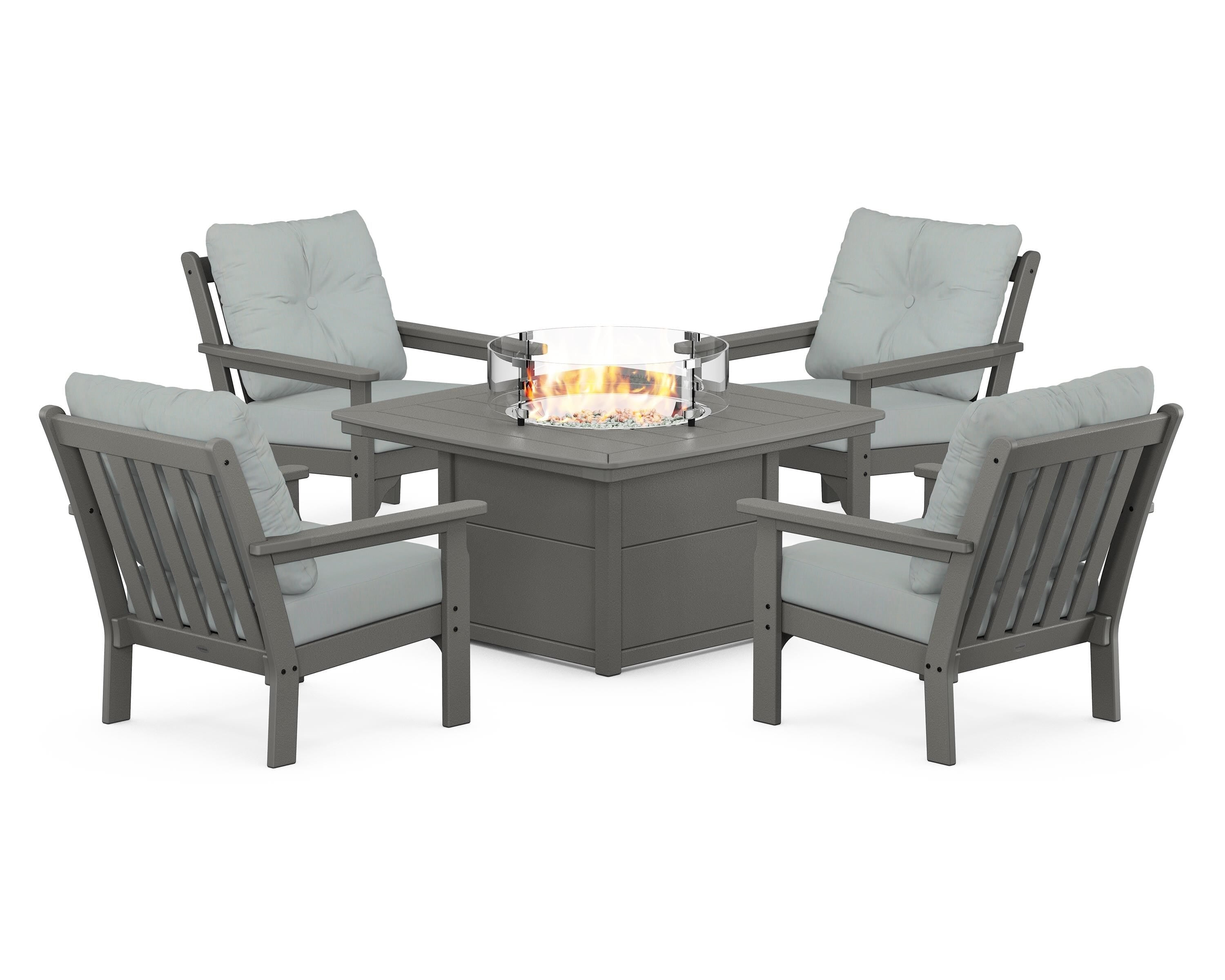 POLYWOOD Vineyard 5-Piece Conversation Set with Fire Pit Table