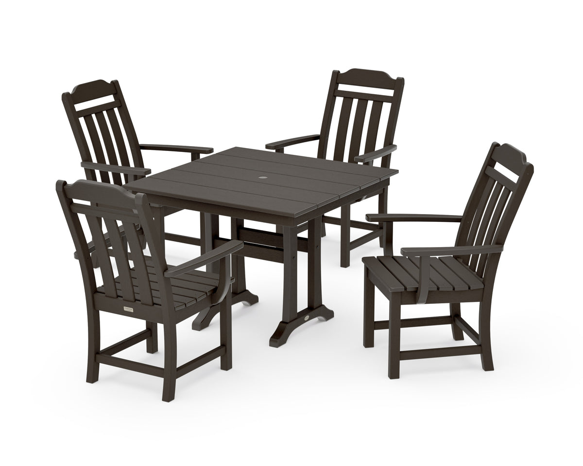 POLYWOOD Cottage 5-Piece Farmhouse Dining Set with Trestle Legs in Vintage Coffee
