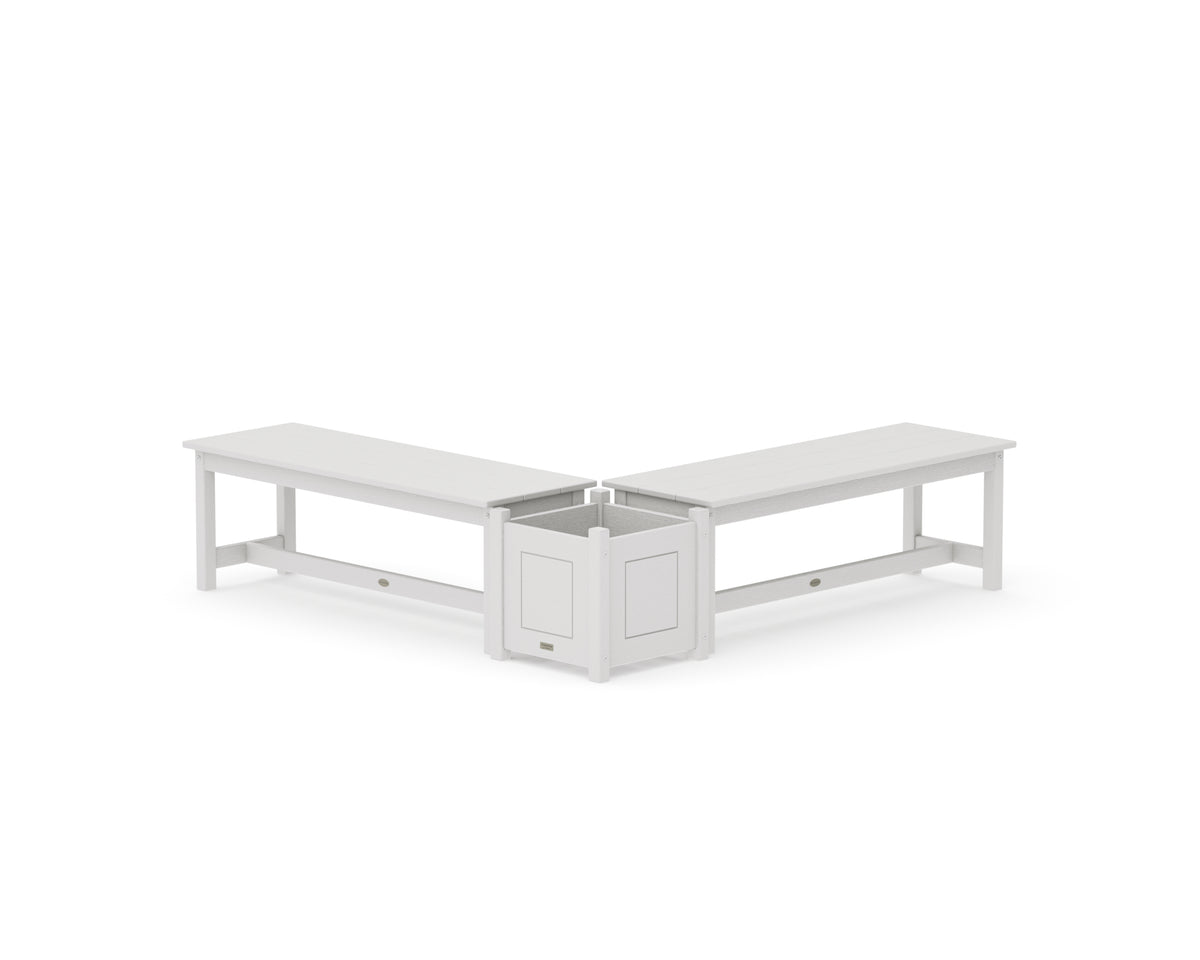 POLYWOOD 48" Country Living L-Shaped Planter Bench Set in Vintage White