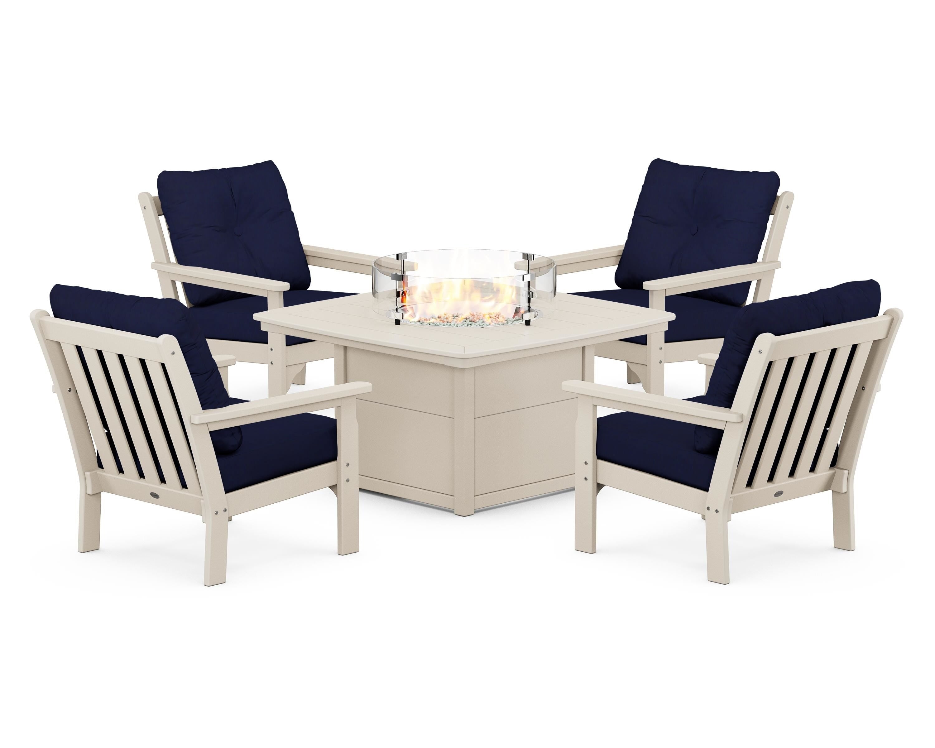 POLYWOOD Vineyard 5-Piece Conversation Set with Fire Pit Table