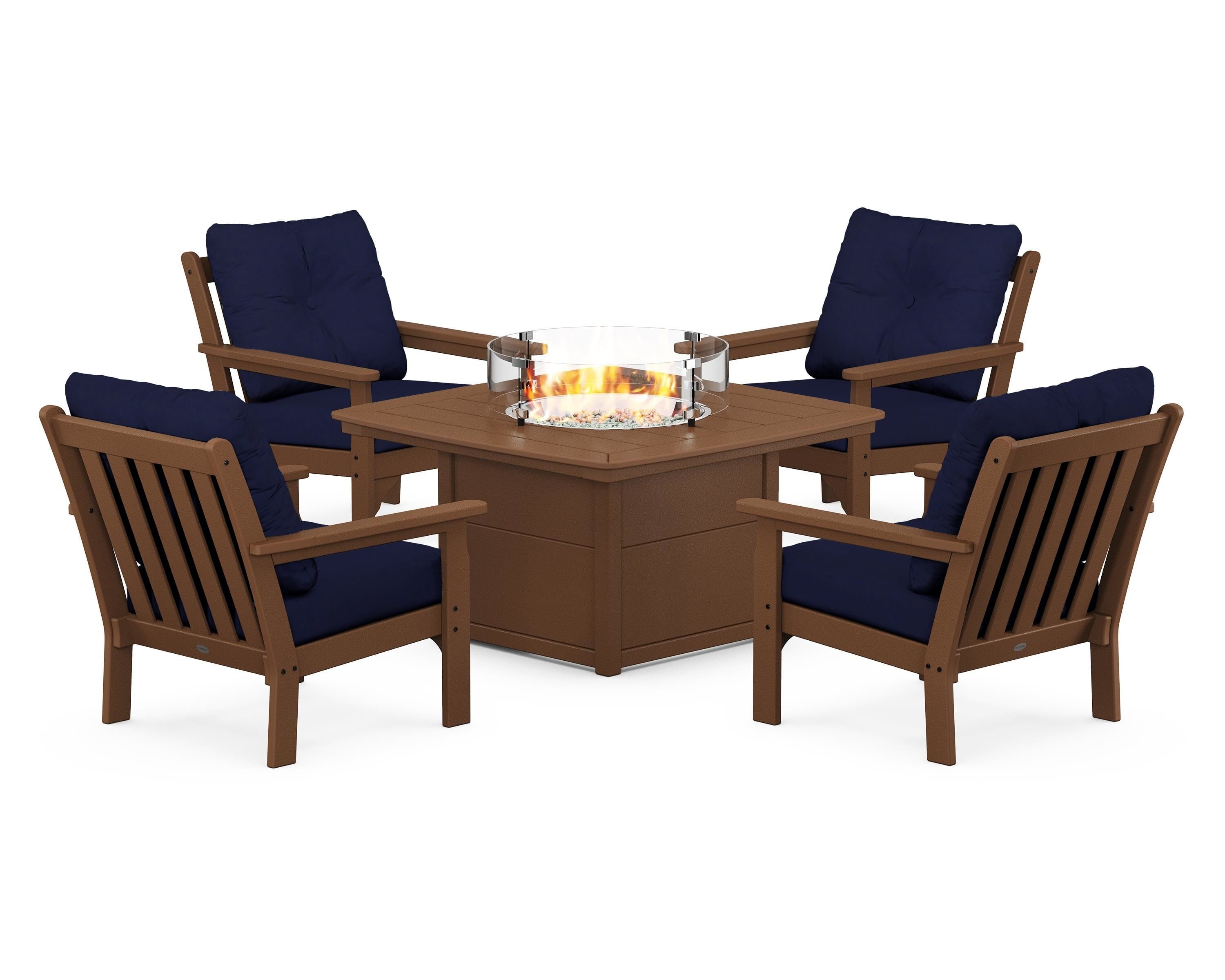 POLYWOOD Vineyard 5-Piece Conversation Set with Fire Pit Table