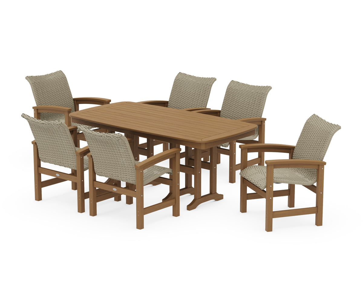POLYWOOD Coastal Woven Arm Chair 7-Piece Dining Set in Natural / Dune Grass