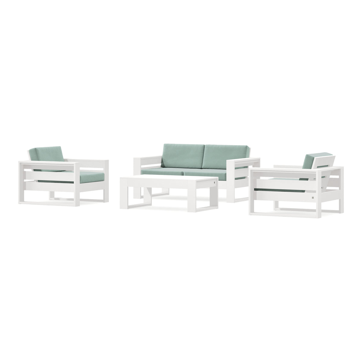 POLYWOOD PW Designer Series Latitude 4-Piece Lounge Loveseat Set in Vintage White / Spa