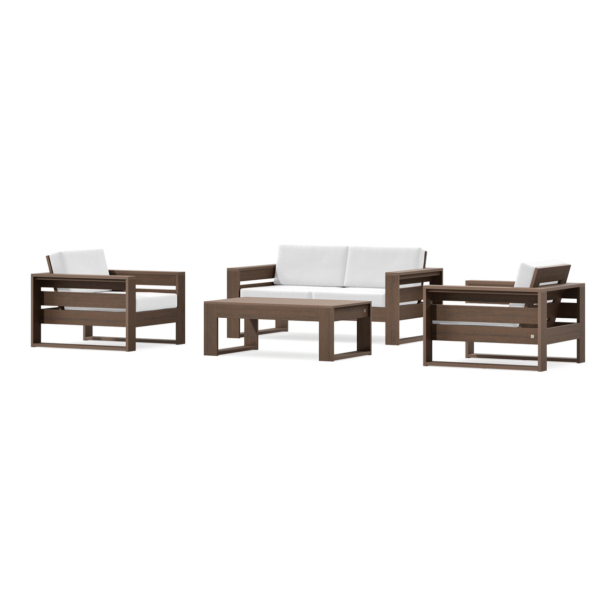 POLYWOOD PW Designer Series Latitude 4-Piece Lounge Loveseat Set in Kona / Natural