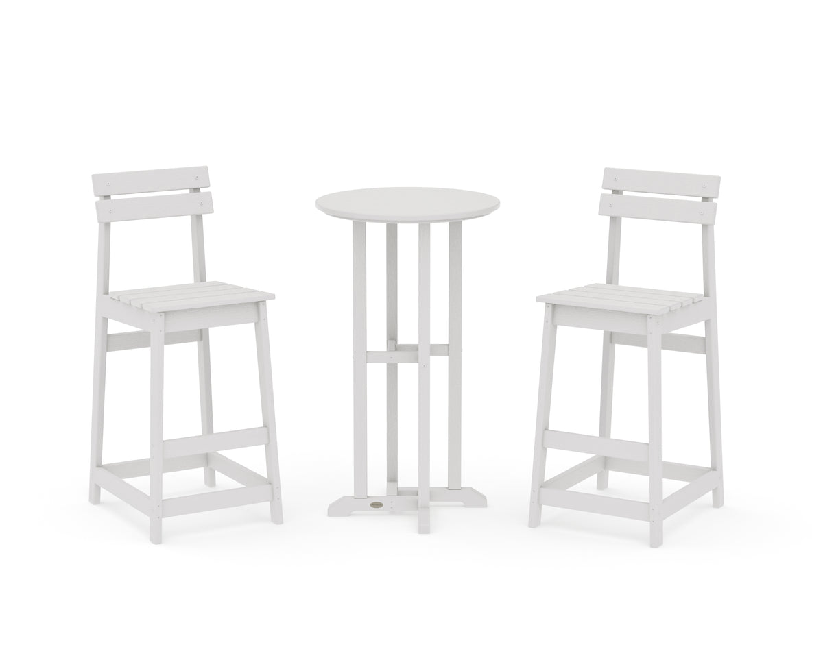 POLYWOOD Modern Studio Plaza Bar Chair 3-Piece Bistro Set in Vintage White