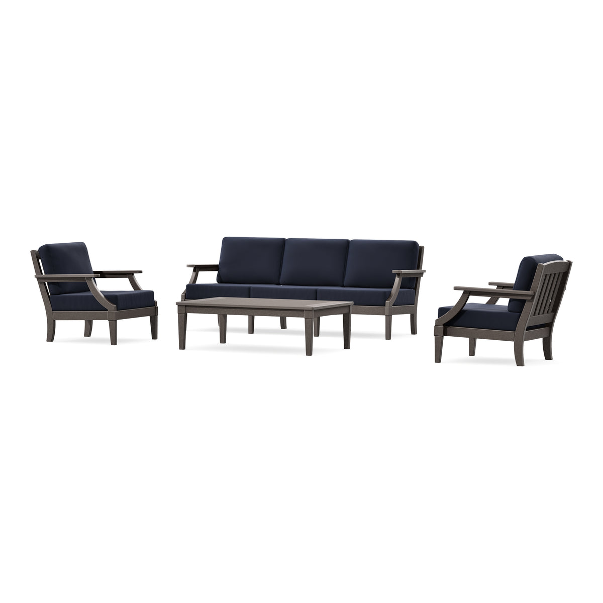 POLYWOOD PW Designer Series Estate 4-Piece Lounge Sofa Set in Vintage Coffee / Navy