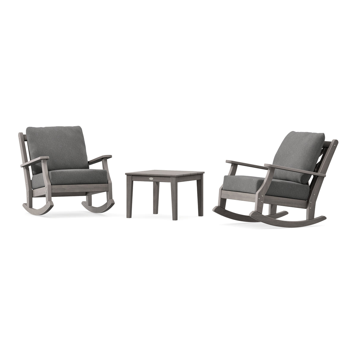 POLYWOOD Country Living Wovendale 3-Piece Deep Seating Rocker Set in Driftwood
