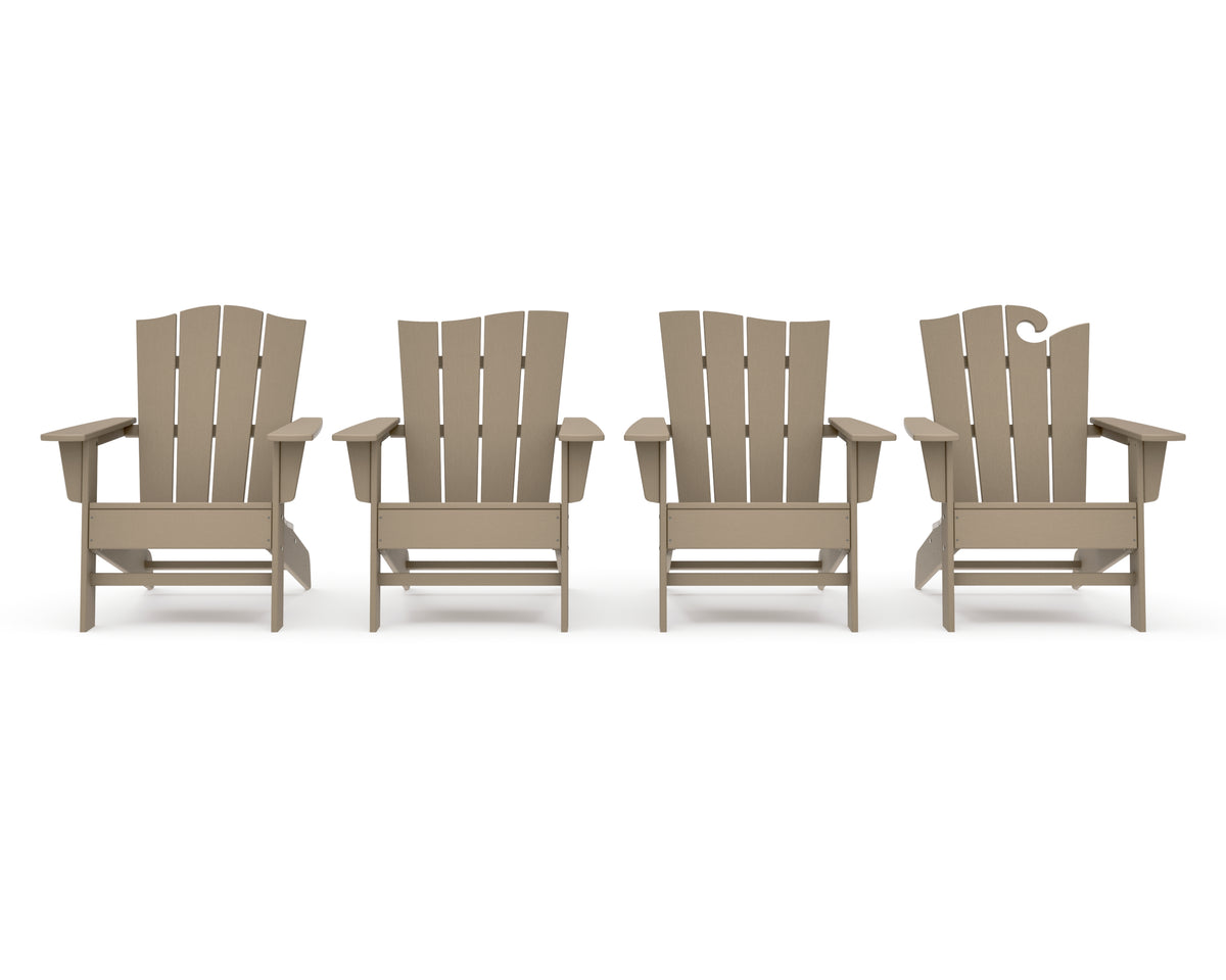 POLYWOOD Wave Collection 4-Piece Adirondack Chair Set in Vintage Sahara