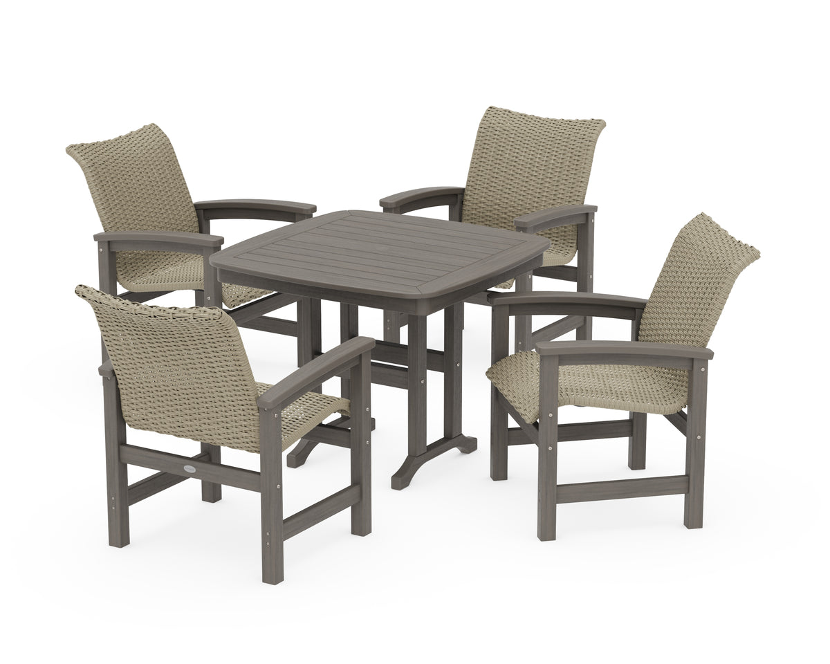 POLYWOOD Coastal Woven 5-Piece Dining Set in Driftwood / Dune Grass