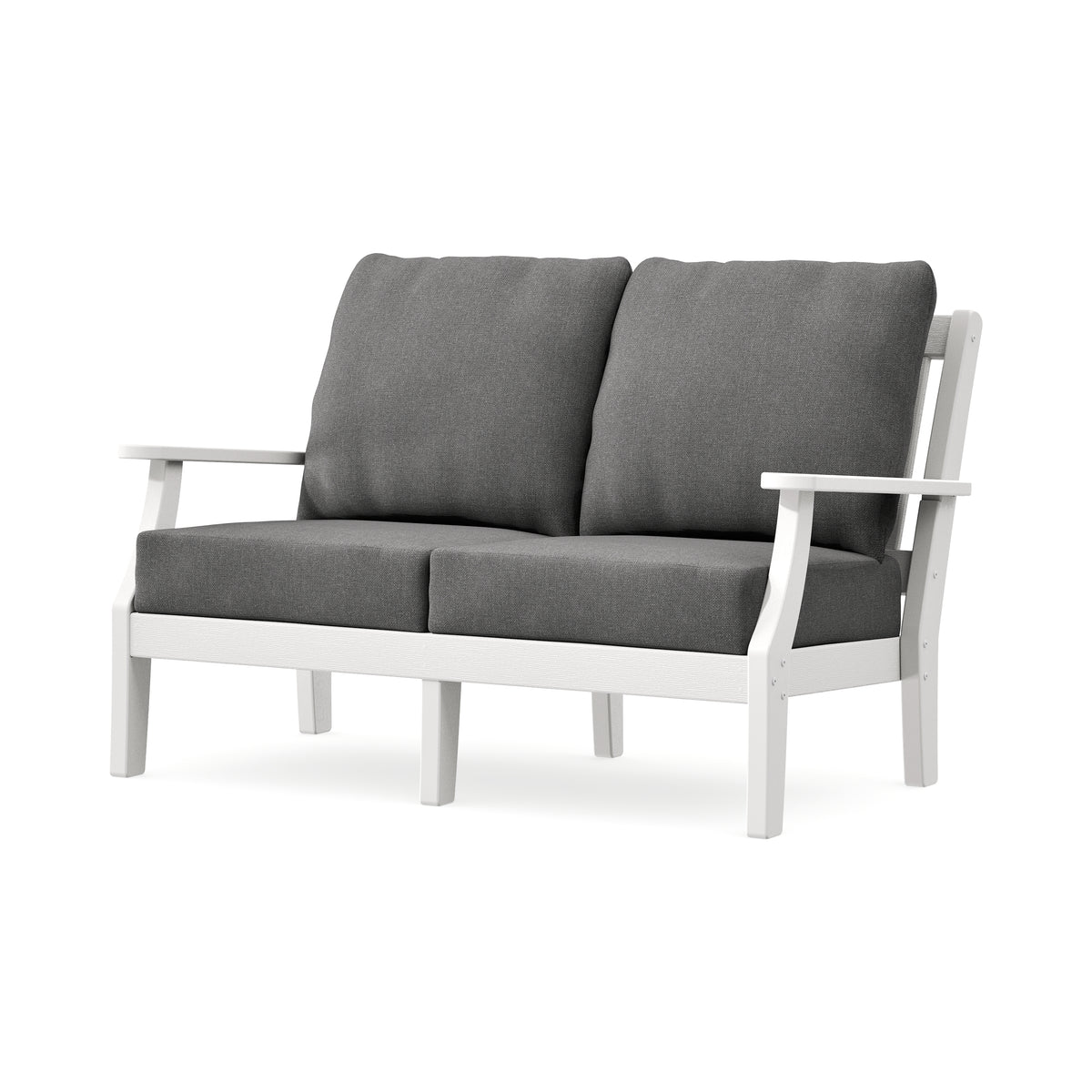 POLYWOOD Chinoiserie Deep Seating Loveseat in Vintage White / Ash Charcoal