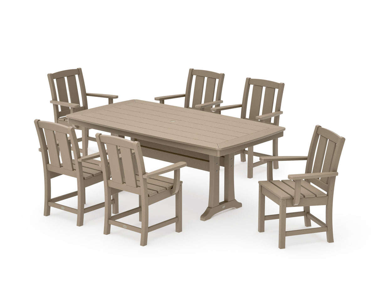 POLYWOOD Mission Arm Chair 7-Piece Dining Set with Trestle Legs in Vintage Sahara