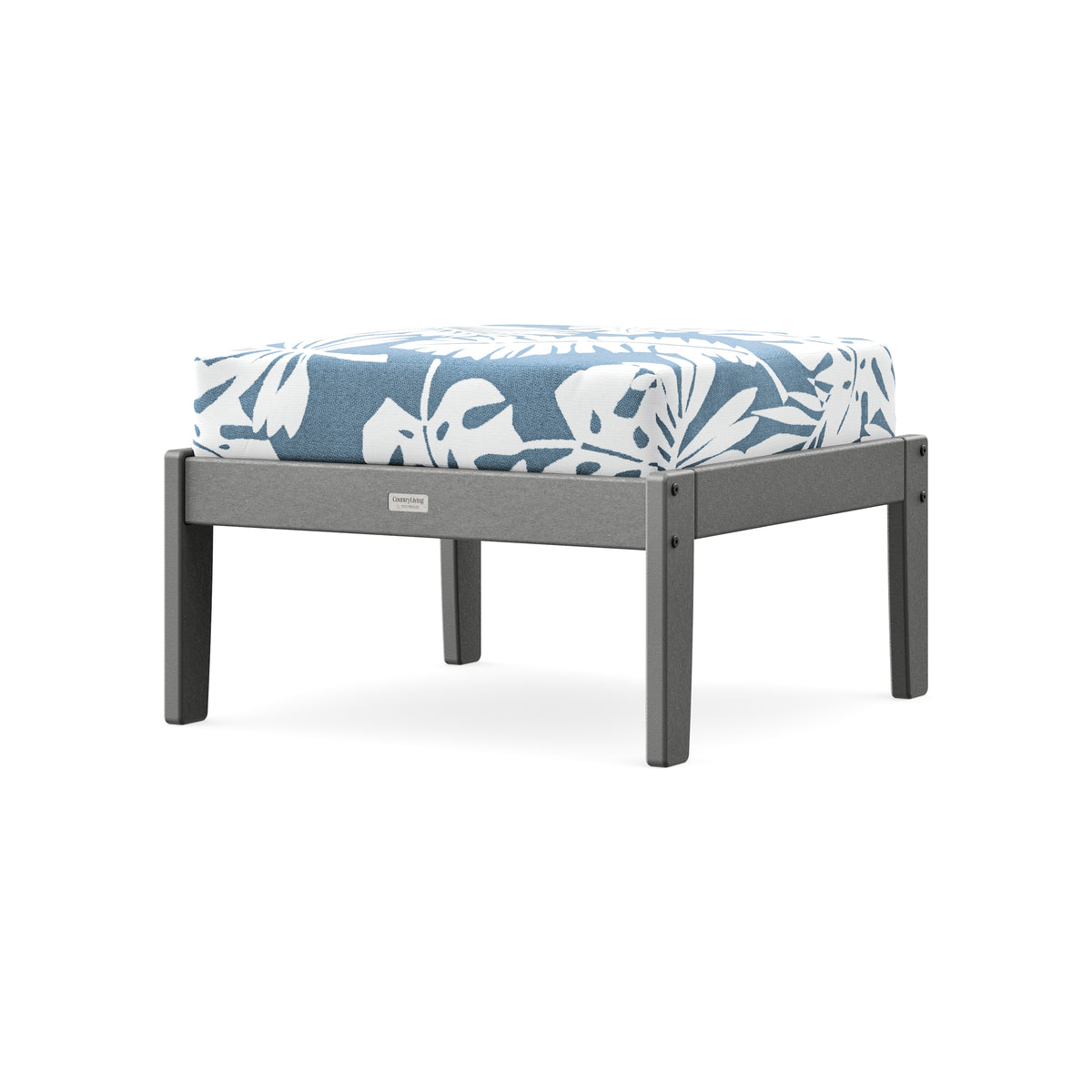 POLYWOOD Cottage Deep Seating Ottoman in Slate Grey / Leaf Sky Blue