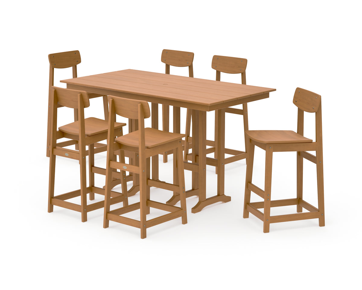 POLYWOOD Modern Studio Urban Bar Chair 7-Piece Set in Natural