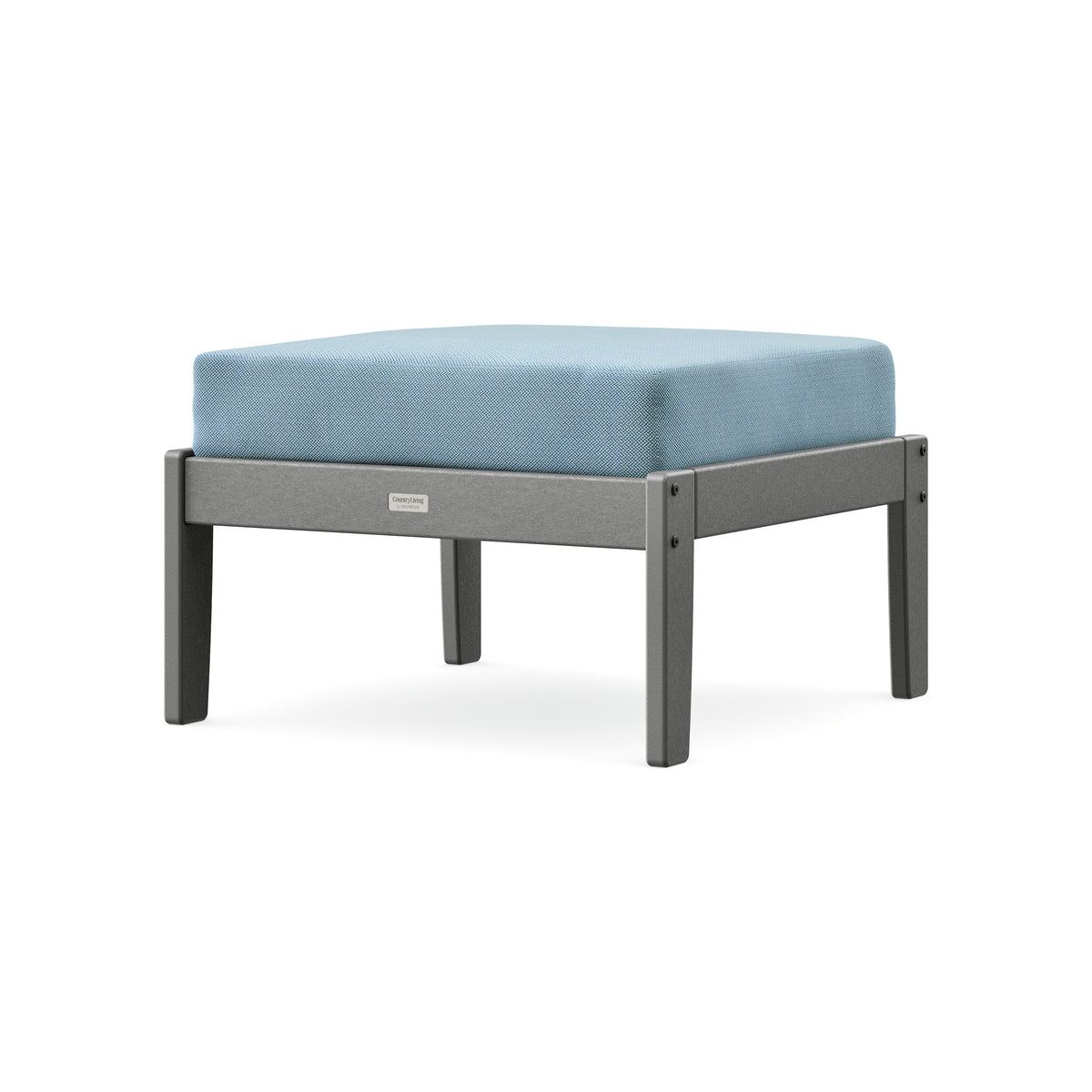 POLYWOOD Cottage Deep Seating Ottoman in Slate Grey / Lattice Sky Blue