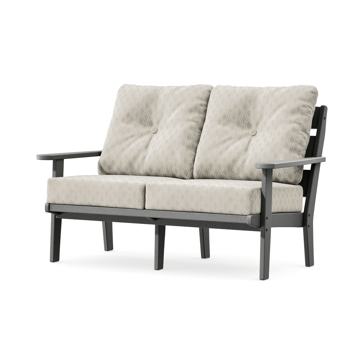POLYWOOD Lakeside Deep Seating Loveseat in Slate Grey / Solve Linen