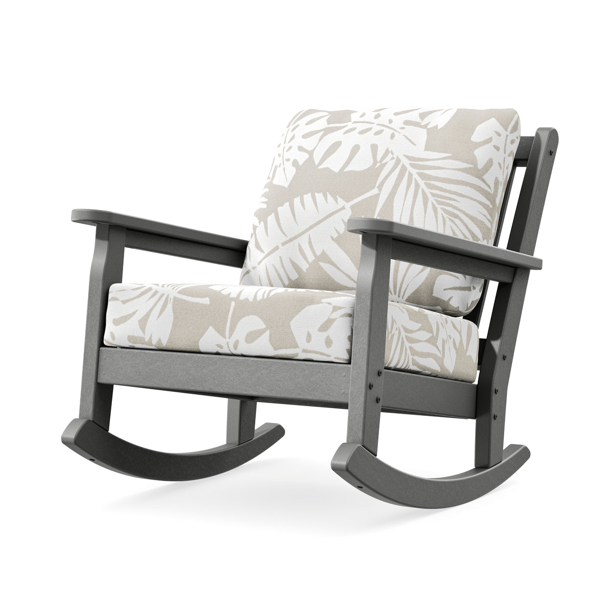 POLYWOOD Chippendale Deep Seating Rocking Chair in Slate Grey / Leaf Dune Burlap