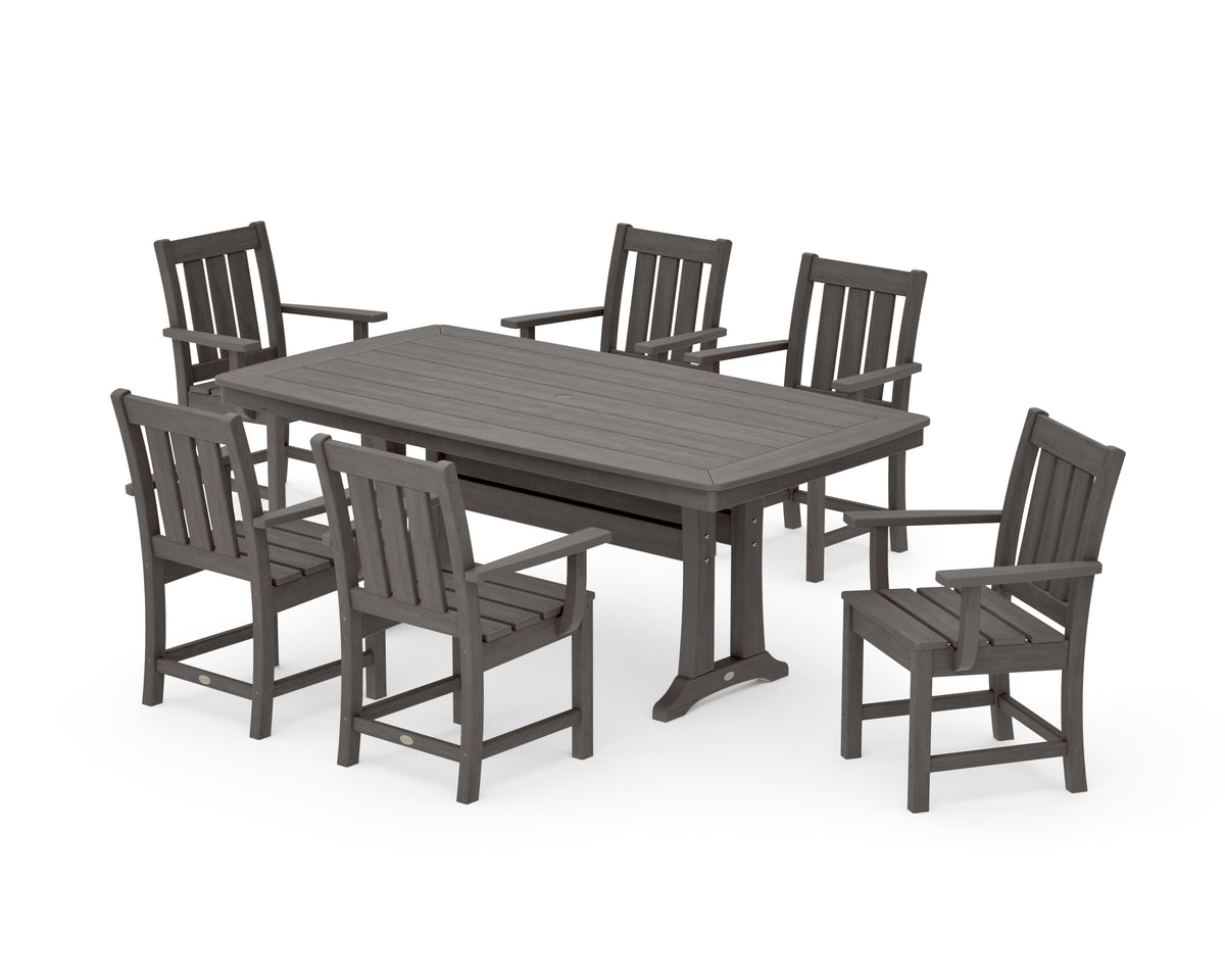 POLYWOOD Oxford Arm Chair 7-Piece Dining Set with Trestle Legs in Driftwood