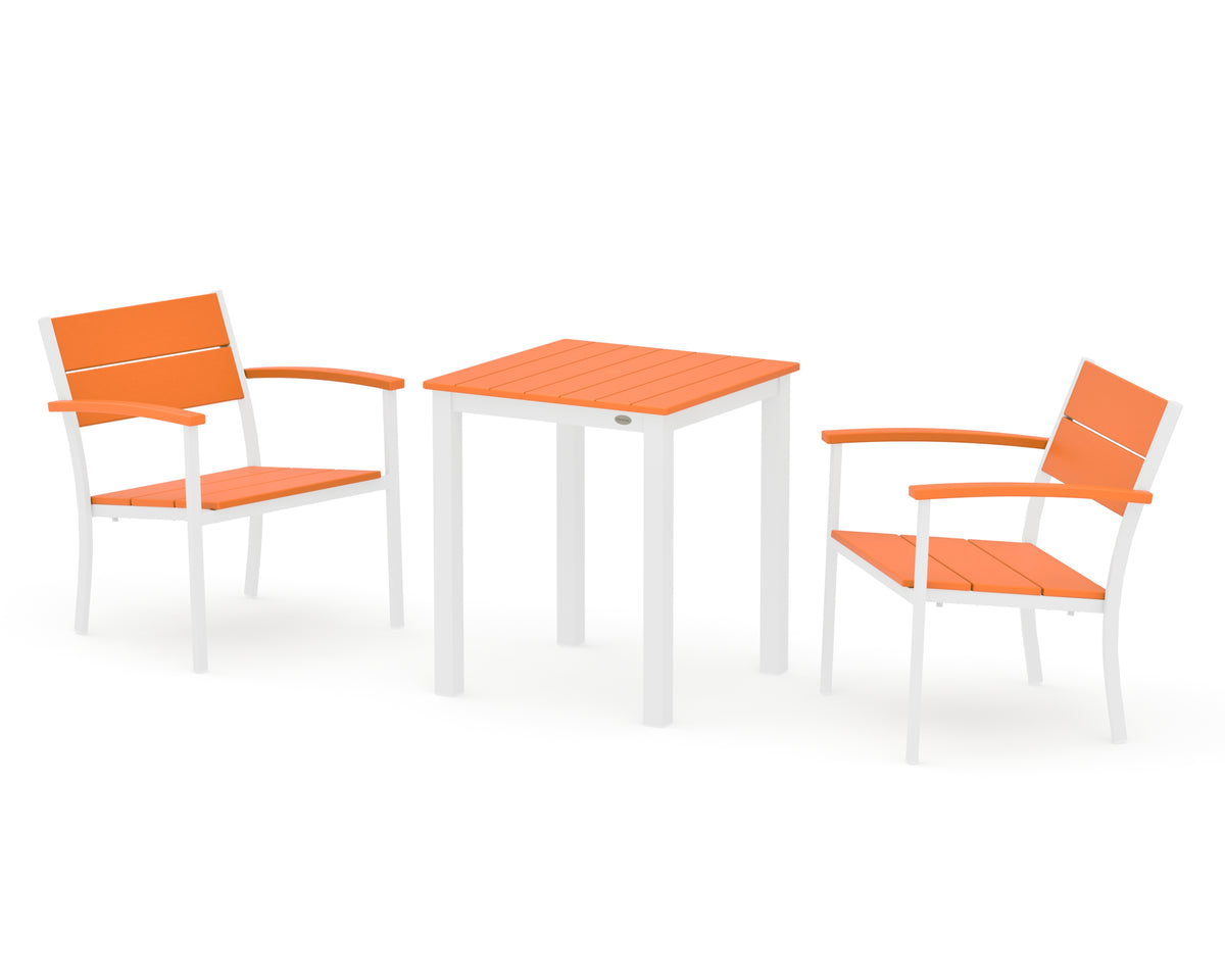 POLYWOOD Main Street 3-Piece Square Dining Set in White / Tangerine