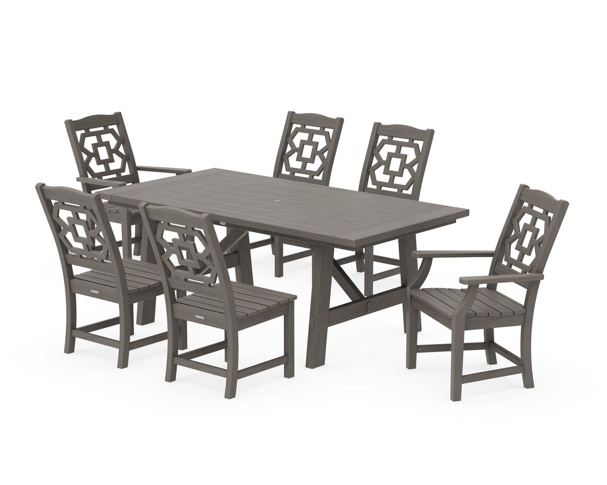 POLYWOOD Chinoiserie 7-Piece Rustic Farmhouse Dining Set in Driftwood