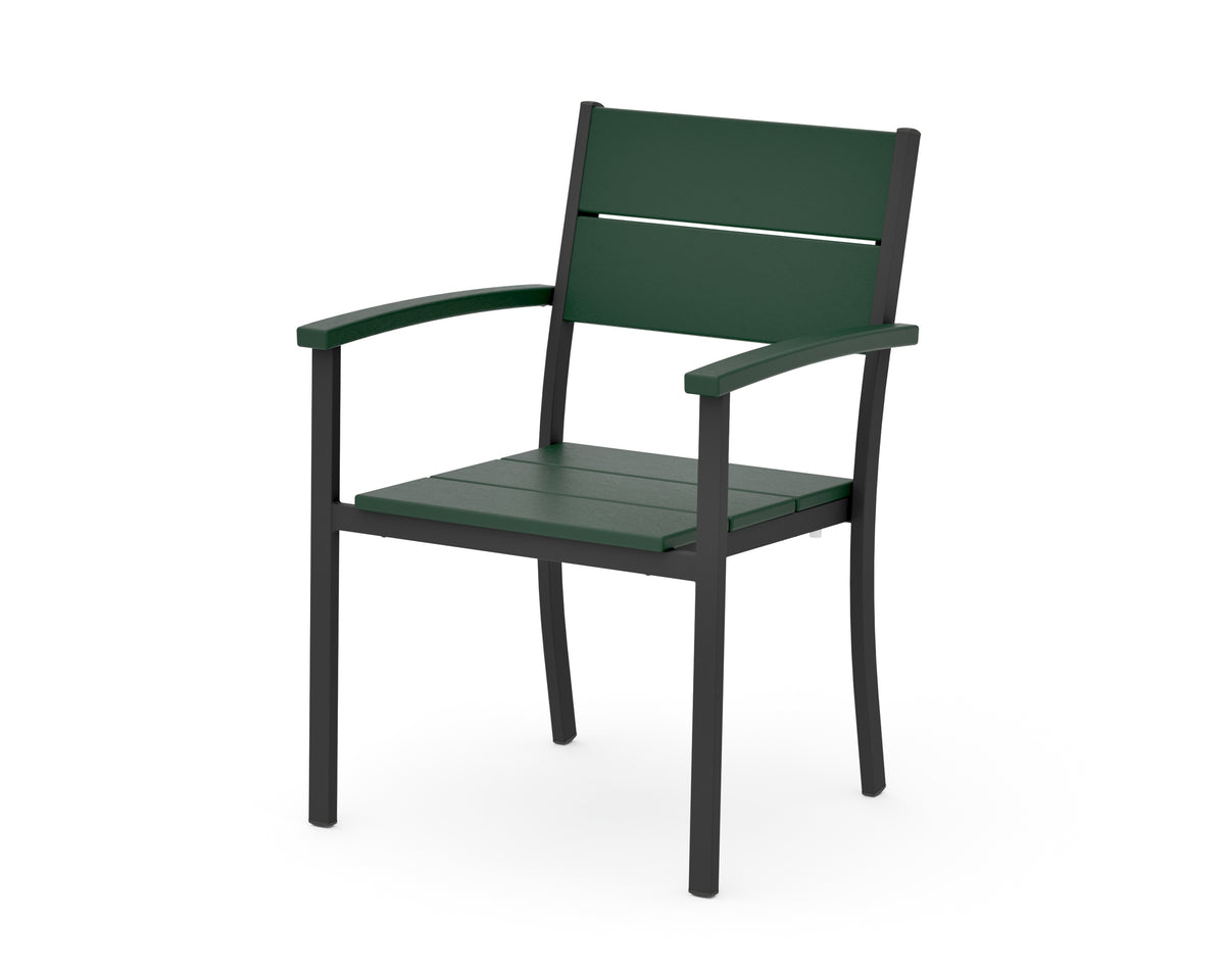 POLYWOOD Main Street Stacking Dining Arm Chair in Black / Green