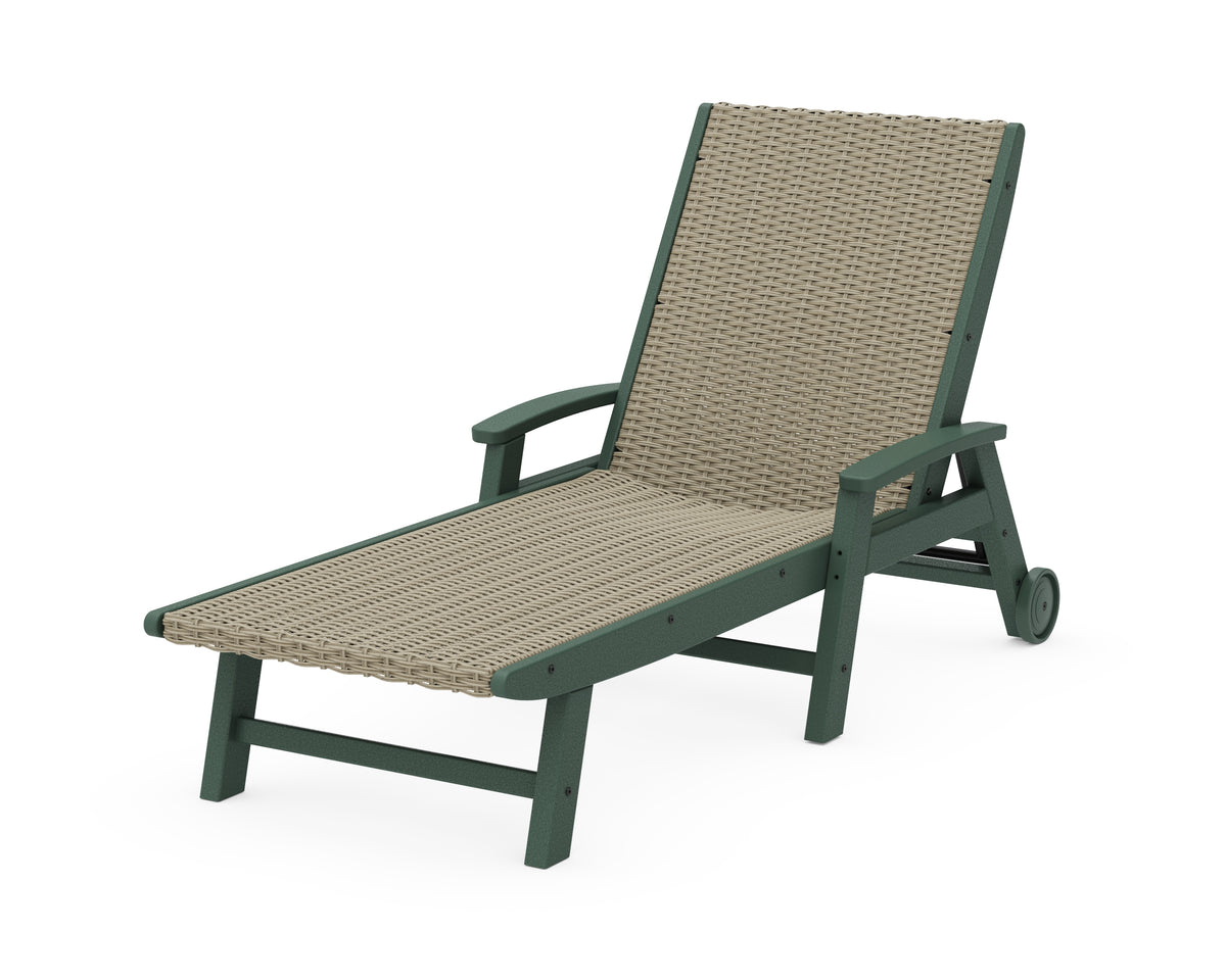 POLYWOOD Coastal Woven Chaise with Arms and Wheels in Green / Dune Grass