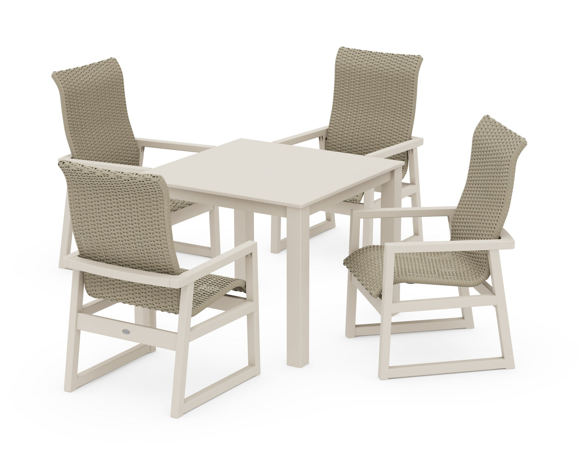 POLYWOOD EDGE Woven High-Back 5-Piece Parsons Dining Set in Sand / Dune Grass