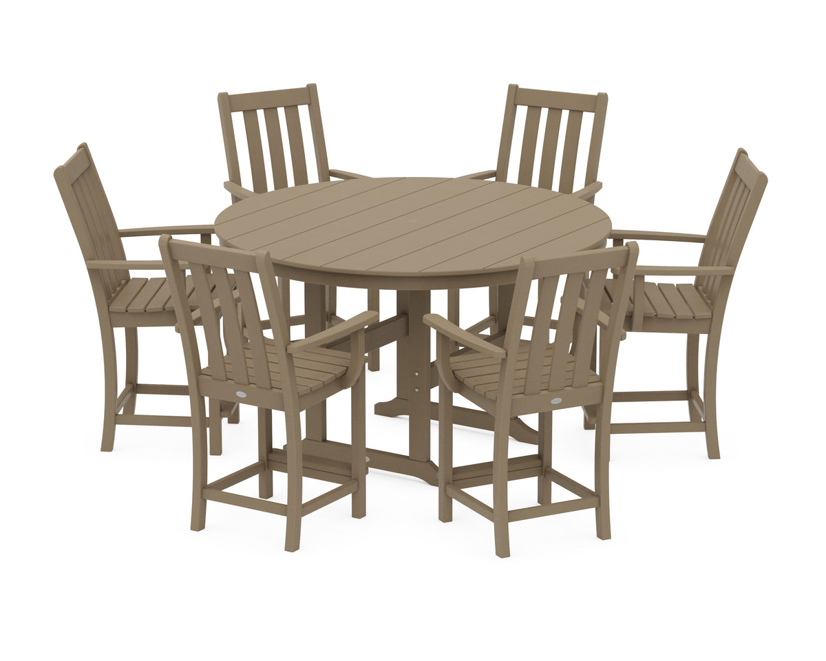 POLYWOOD Vineyard 7-Piece Arm Chair Round Farmhouse Counter Set in Vintage Sahara