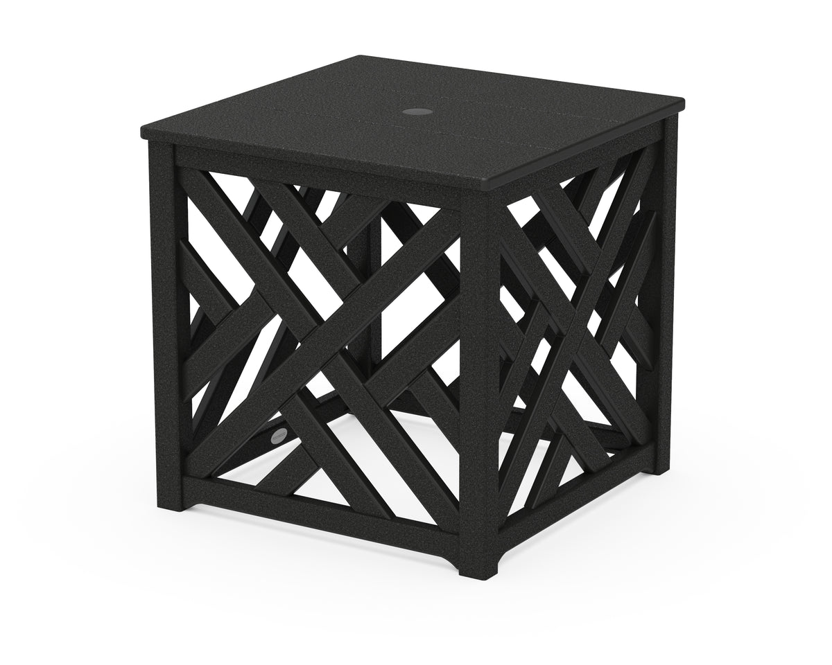 POLYWOOD Chippendale Umbrella Stand Accent Table in Black