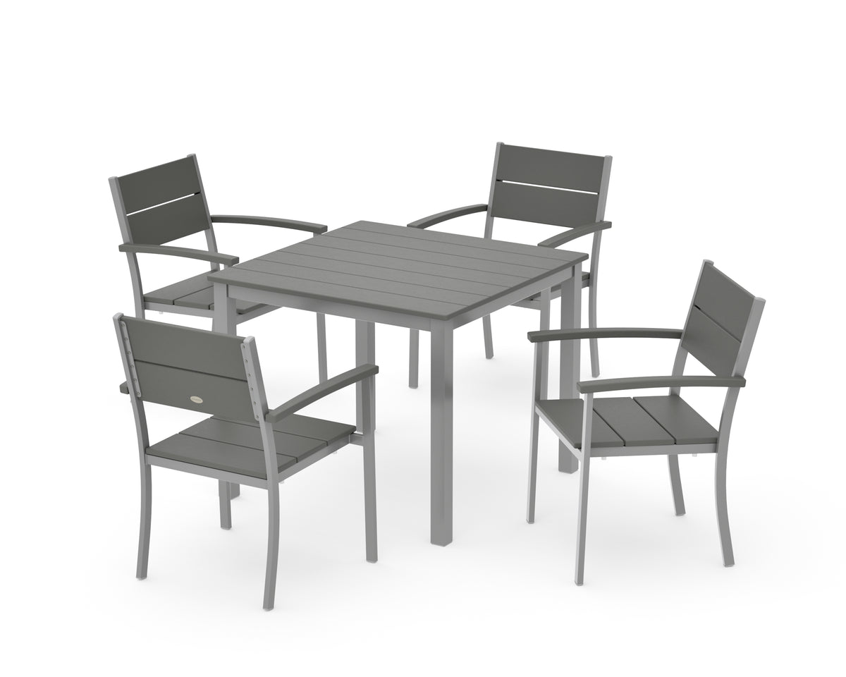 POLYWOOD Main Street 5-Piece Dining Set with Main Street 36" x 36" Dining Table in Silver / Slate Grey