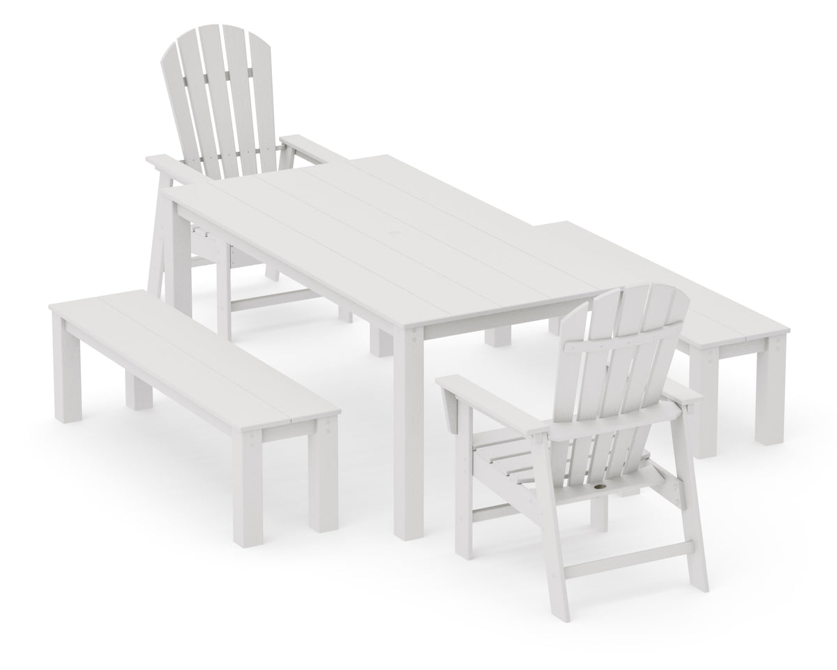 POLYWOOD South Beach 5-Piece Parsons Dining Set with Benches in Vintage White