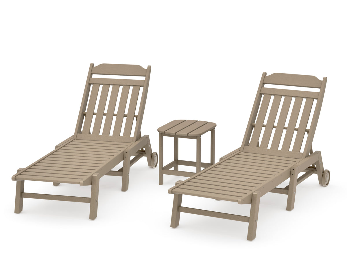 POLYWOOD Cottage 3-Piece Chaise Set with Wheels in Vintage Sahara