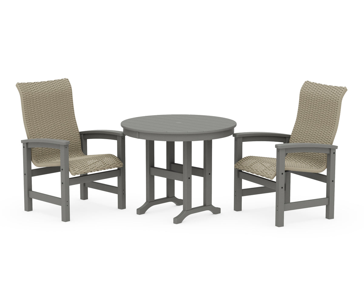 POLYWOOD Coastal Woven High-Back 3-Piece Farmhouse Dining Set in Slate Grey / Dune Grass