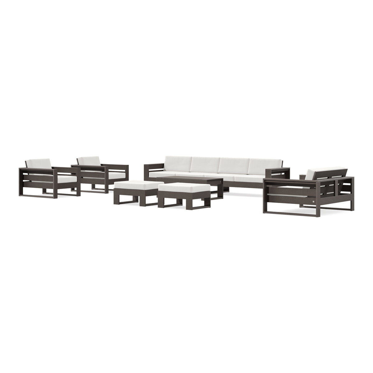 POLYWOOD PW Designer Series Latitude 8-Piece Lounge Sofa Set in Vintage Coffee / Natural Linen