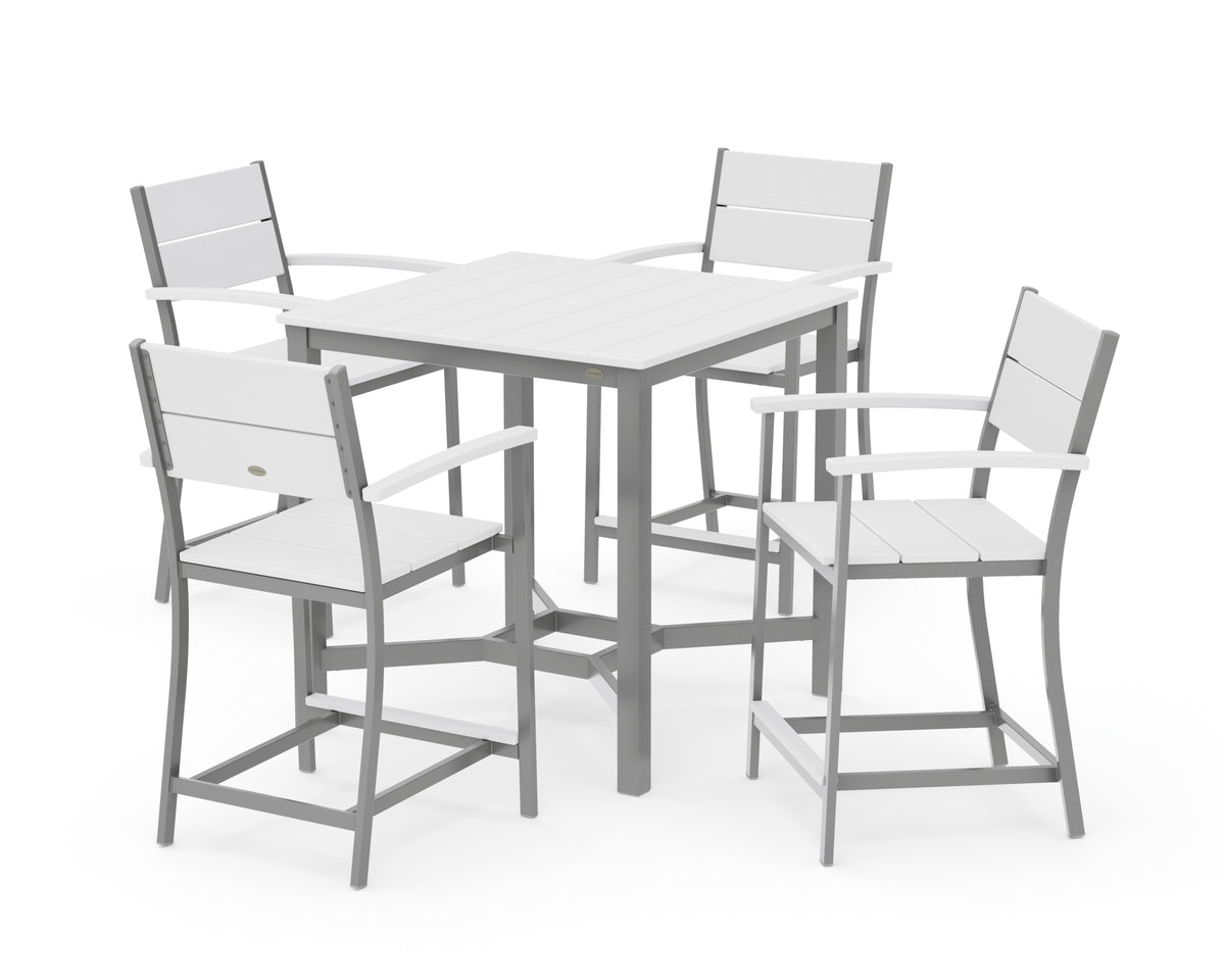 POLYWOOD Main Street 5-Piece Counter Set in Silver / White