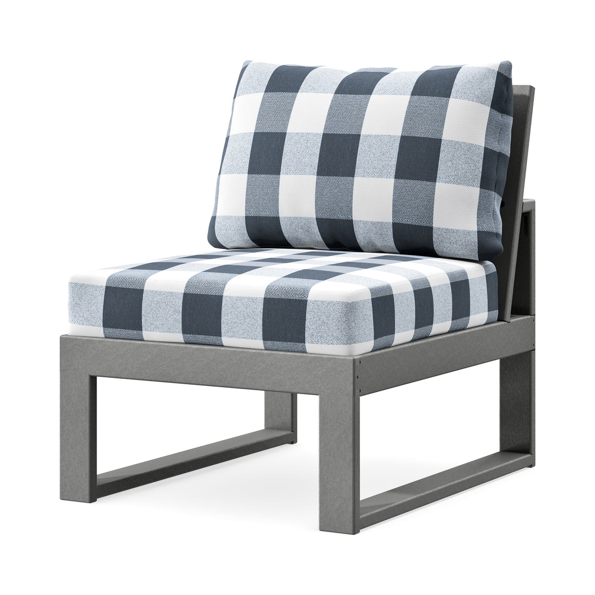 POLYWOOD Modular Armless Chair in Slate Grey / Buffalo Plaid Marine Indigo
