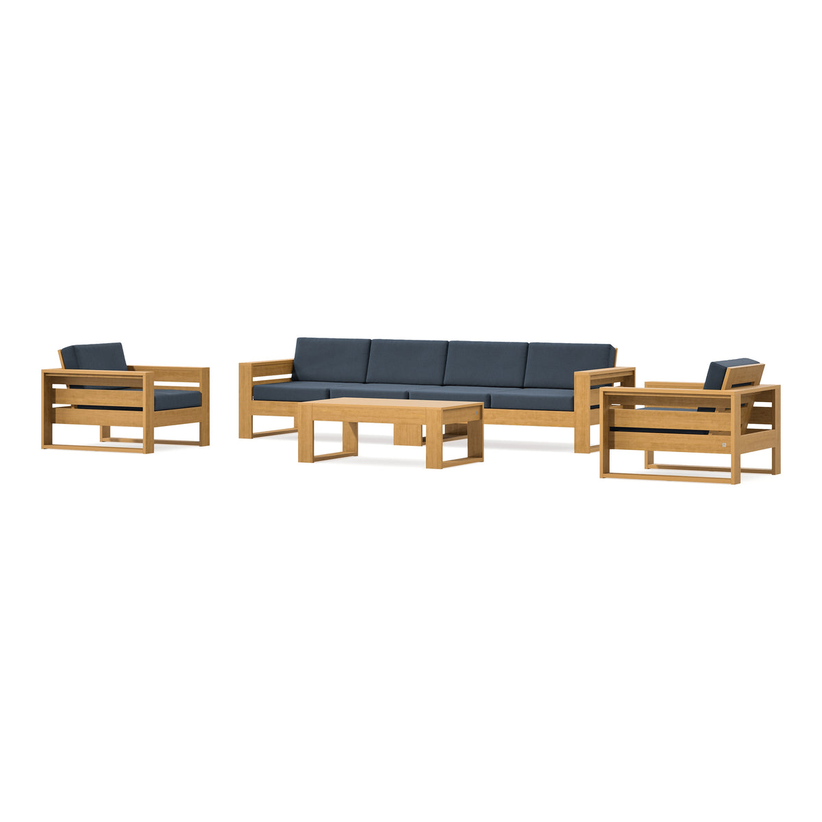 POLYWOOD PW Designer Series Latitude 5-Piece Lounge Sofa Set in Natural / Marine Indigo
