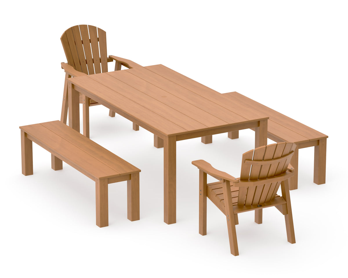 POLYWOOD Seashell 5-Piece Parsons Dining Set with Benches in Natural